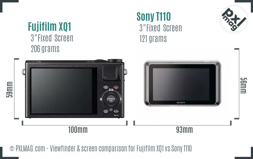 Fujifilm XQ1 vs Sony T110 Screen and Viewfinder comparison