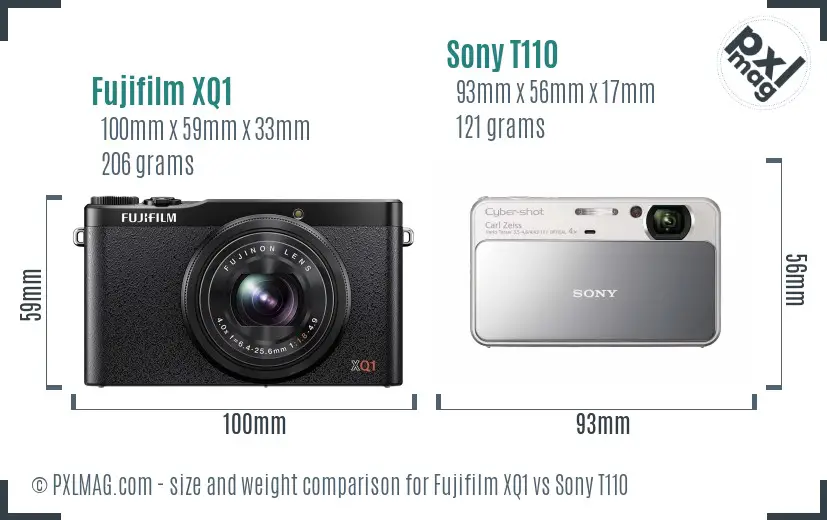 Fujifilm XQ1 vs Sony T110 size comparison