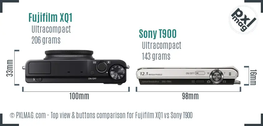 Fujifilm XQ1 vs Sony T900 top view buttons comparison