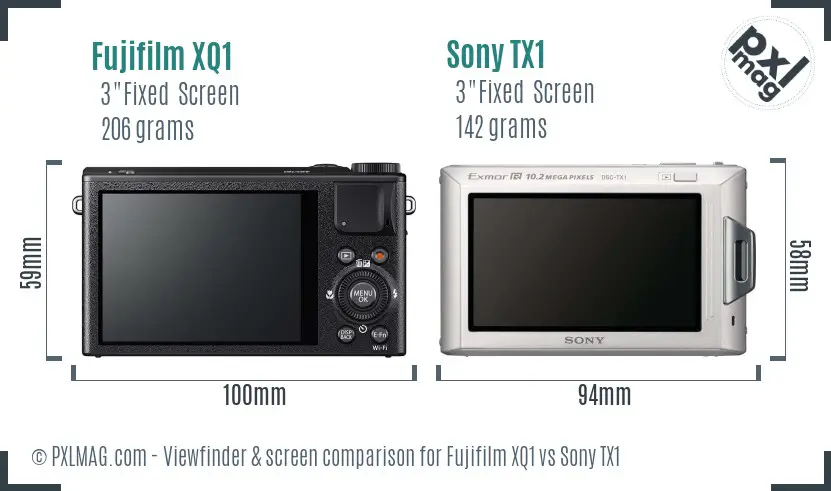 Fujifilm XQ1 vs Sony TX1 Screen and Viewfinder comparison