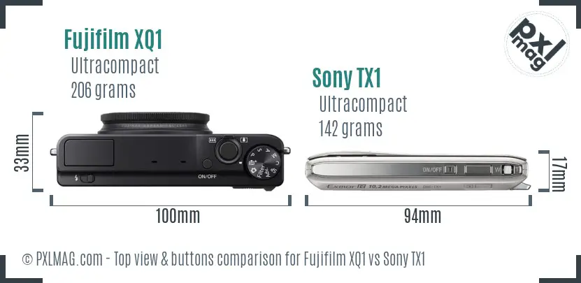 Fujifilm XQ1 vs Sony TX1 top view buttons comparison