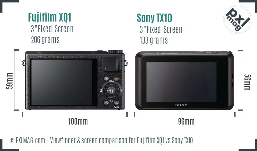 Fujifilm XQ1 vs Sony TX10 Screen and Viewfinder comparison