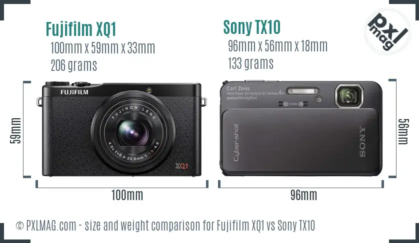 Fujifilm XQ1 vs Sony TX10 size comparison