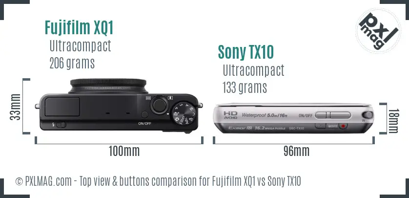 Fujifilm XQ1 vs Sony TX10 top view buttons comparison