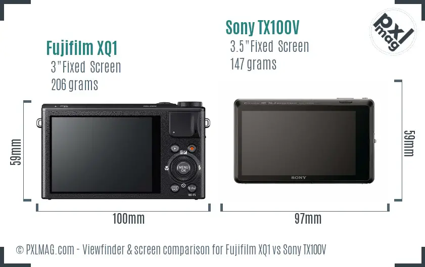 Fujifilm XQ1 vs Sony TX100V Screen and Viewfinder comparison