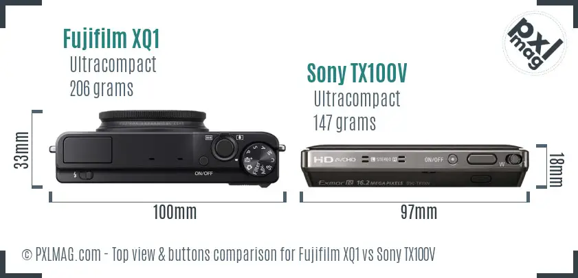 Fujifilm XQ1 vs Sony TX100V top view buttons comparison