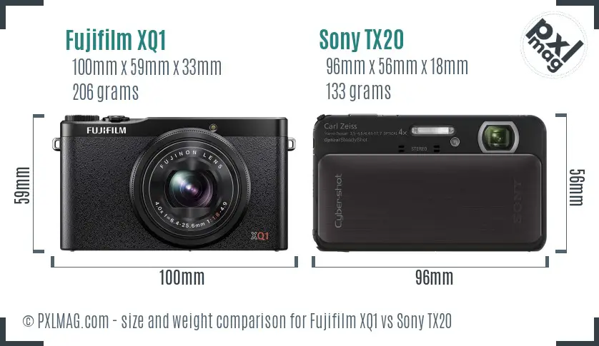 Fujifilm XQ1 vs Sony TX20 size comparison