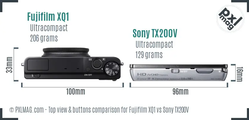 Fujifilm XQ1 vs Sony TX200V top view buttons comparison
