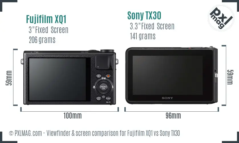 Fujifilm XQ1 vs Sony TX30 Screen and Viewfinder comparison