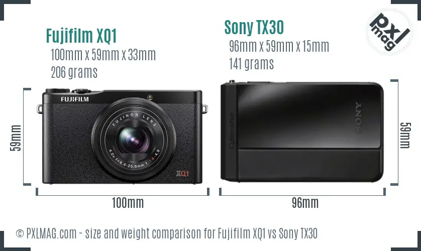 Fujifilm XQ1 vs Sony TX30 size comparison