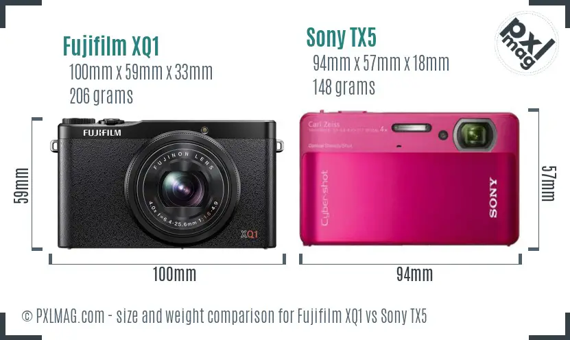 Fujifilm XQ1 vs Sony TX5 size comparison