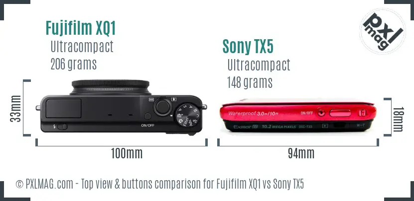 Fujifilm XQ1 vs Sony TX5 top view buttons comparison