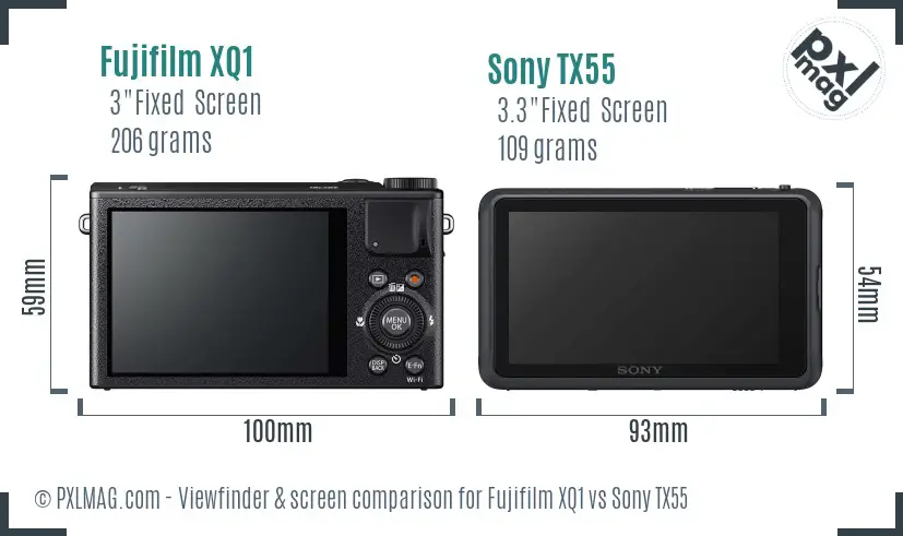 Fujifilm XQ1 vs Sony TX55 Screen and Viewfinder comparison