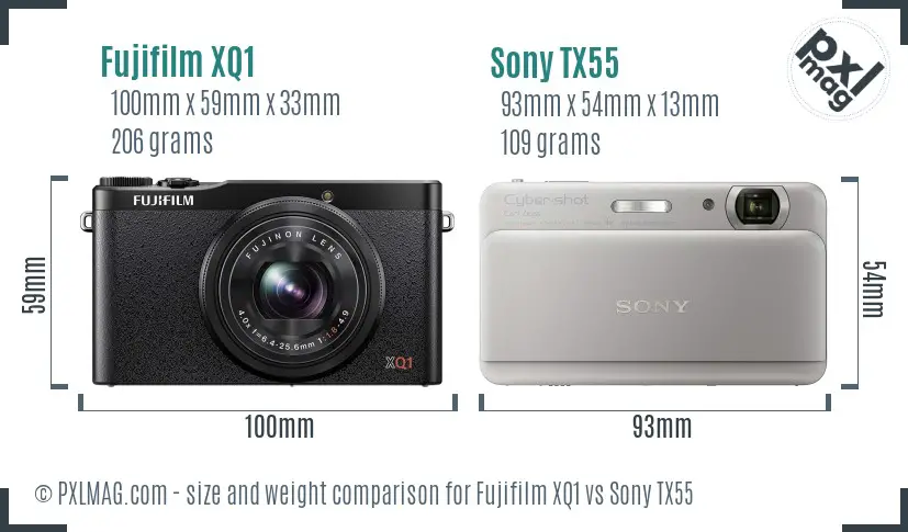 Fujifilm XQ1 vs Sony TX55 size comparison