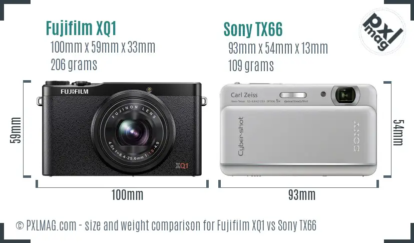Fujifilm XQ1 vs Sony TX66 size comparison