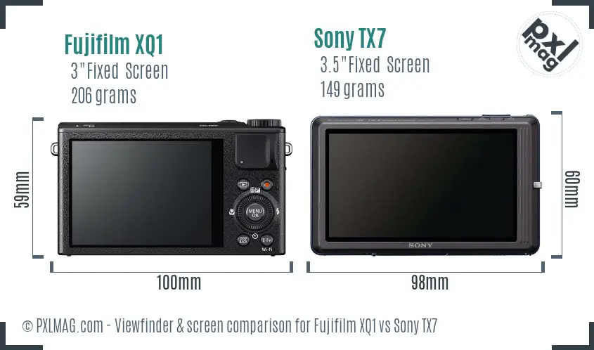 Fujifilm XQ1 vs Sony TX7 Screen and Viewfinder comparison