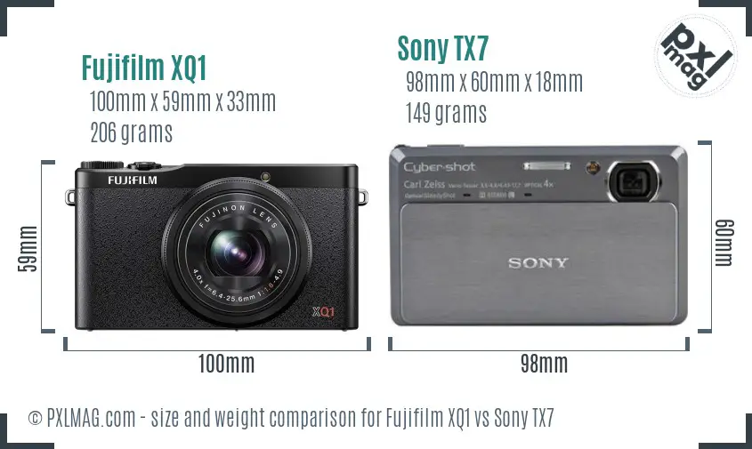 Fujifilm XQ1 vs Sony TX7 size comparison