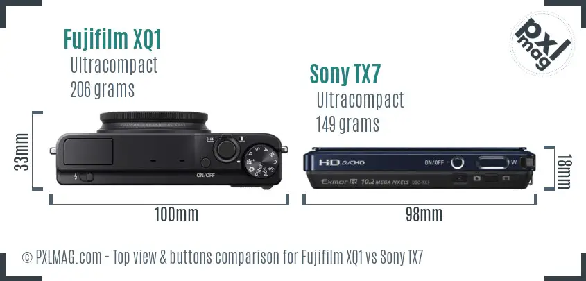 Fujifilm XQ1 vs Sony TX7 top view buttons comparison