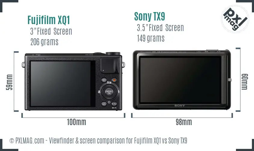 Fujifilm XQ1 vs Sony TX9 Screen and Viewfinder comparison