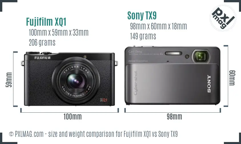 Fujifilm XQ1 vs Sony TX9 size comparison