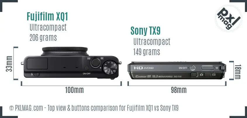 Fujifilm XQ1 vs Sony TX9 top view buttons comparison