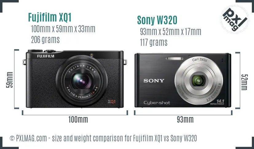 Fujifilm XQ1 vs Sony W320 size comparison
