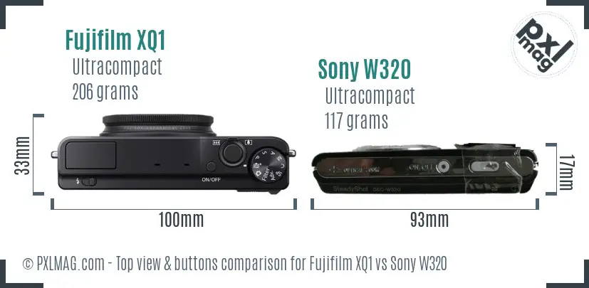 Fujifilm XQ1 vs Sony W320 top view buttons comparison
