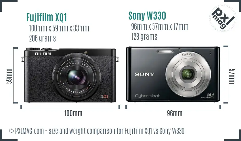 Fujifilm XQ1 vs Sony W330 size comparison