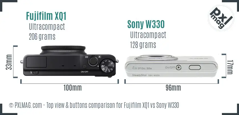 Fujifilm XQ1 vs Sony W330 top view buttons comparison