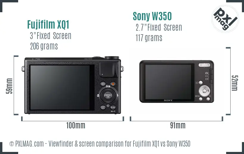 Fujifilm XQ1 vs Sony W350 Screen and Viewfinder comparison