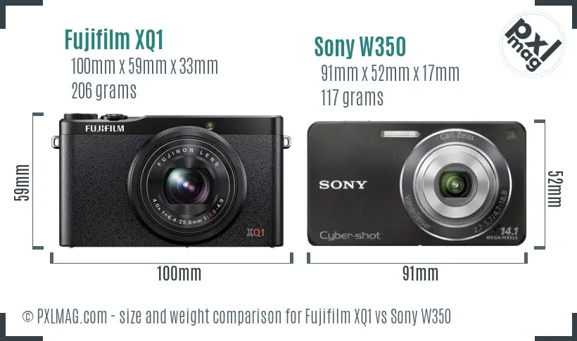 Fujifilm XQ1 vs Sony W350 size comparison