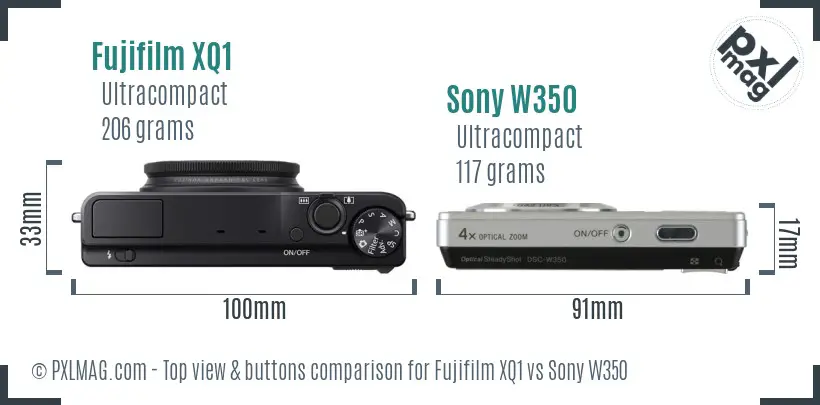Fujifilm XQ1 vs Sony W350 top view buttons comparison