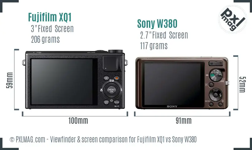 Fujifilm XQ1 vs Sony W380 Screen and Viewfinder comparison