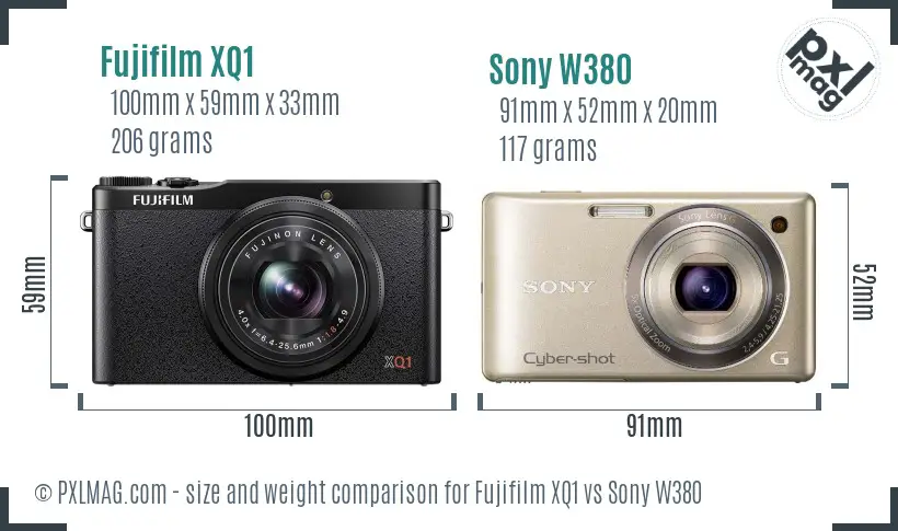 Fujifilm XQ1 vs Sony W380 size comparison