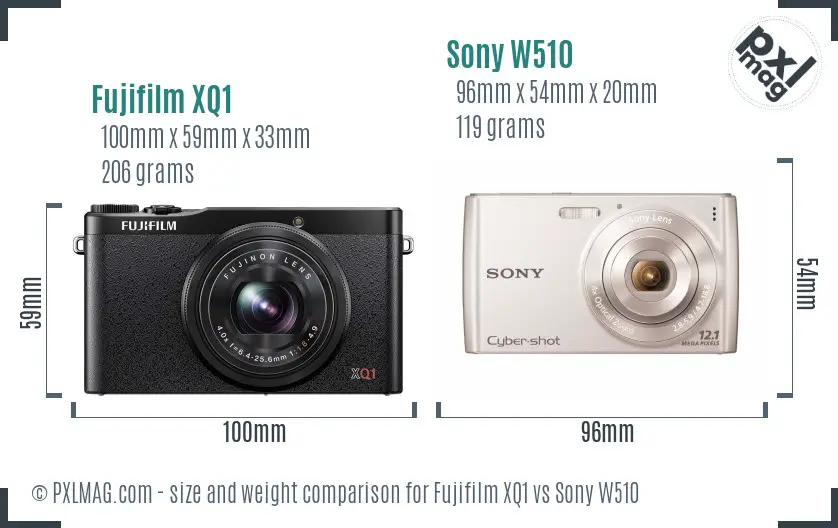 Fujifilm XQ1 vs Sony W510 size comparison