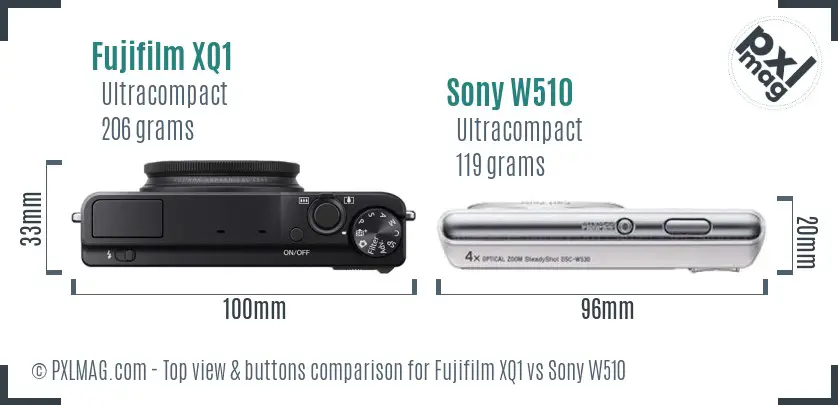 Fujifilm XQ1 vs Sony W510 top view buttons comparison