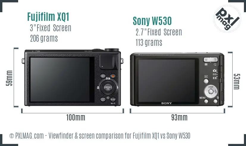 Fujifilm XQ1 vs Sony W530 Screen and Viewfinder comparison