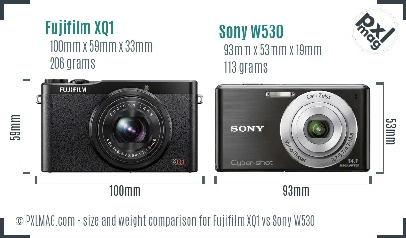 Fujifilm XQ1 vs Sony W530 size comparison