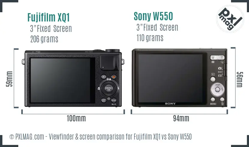 Fujifilm XQ1 vs Sony W550 Screen and Viewfinder comparison