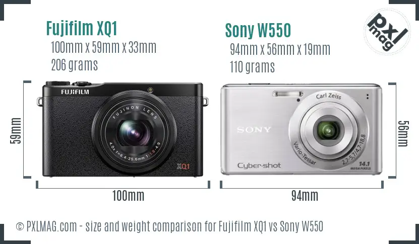 Fujifilm XQ1 vs Sony W550 size comparison