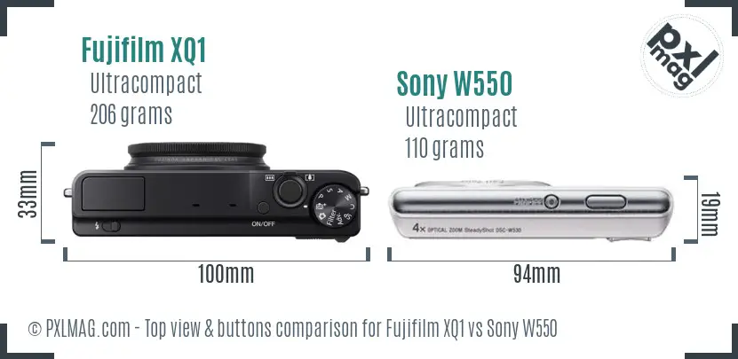 Fujifilm XQ1 vs Sony W550 top view buttons comparison