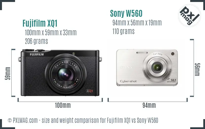 Fujifilm XQ1 vs Sony W560 size comparison