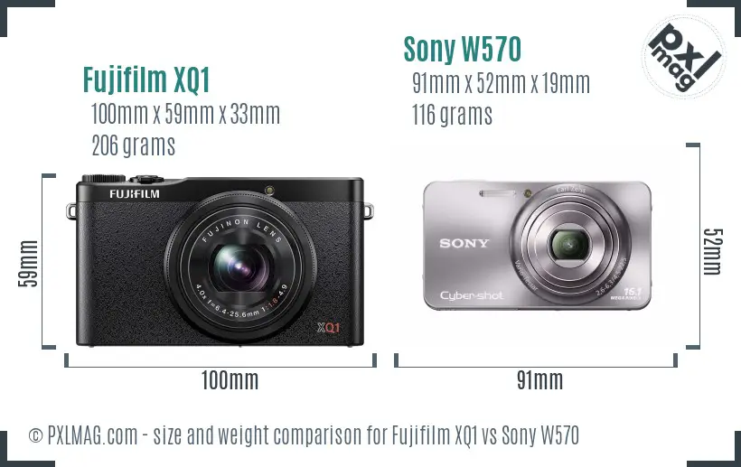 Fujifilm XQ1 vs Sony W570 size comparison