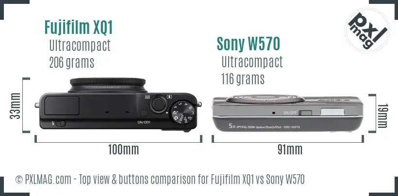 Fujifilm XQ1 vs Sony W570 top view buttons comparison