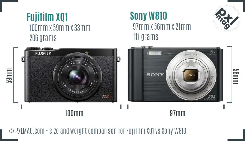 Fujifilm XQ1 vs Sony W810 size comparison