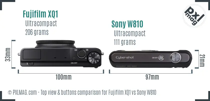 Fujifilm XQ1 vs Sony W810 top view buttons comparison
