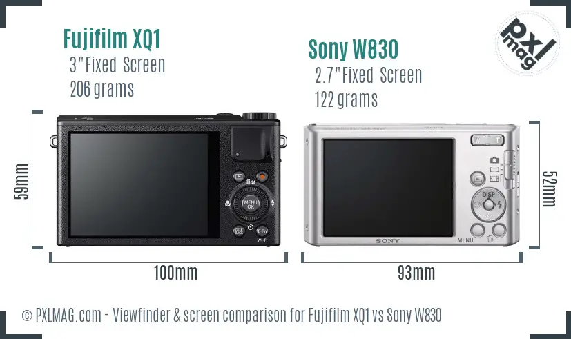 Fujifilm XQ1 vs Sony W830 Screen and Viewfinder comparison