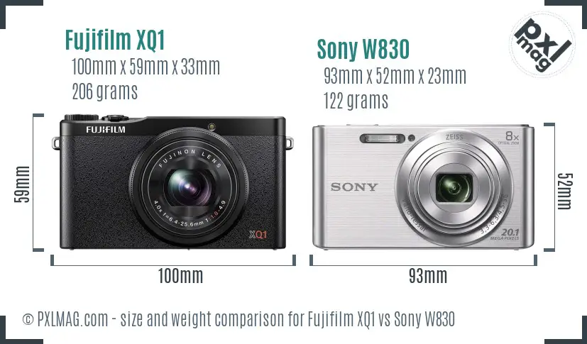 Fujifilm XQ1 vs Sony W830 size comparison