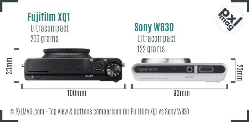 Fujifilm XQ1 vs Sony W830 top view buttons comparison