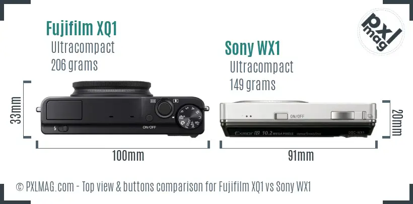 Fujifilm XQ1 vs Sony WX1 top view buttons comparison